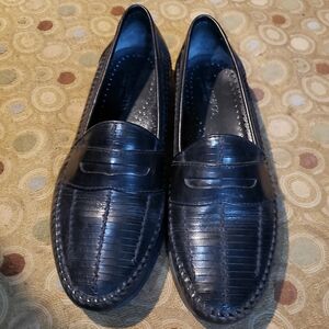 G.H. Bass & Co Woven Black Leather Penny Loafers Women's 10.5 Men's 8.5